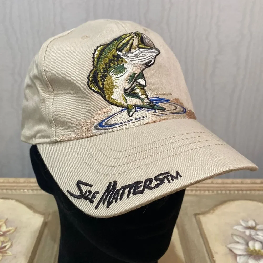 Size Matters Adjustable Fishing Cap Hat Father's Day Fisherman Tan